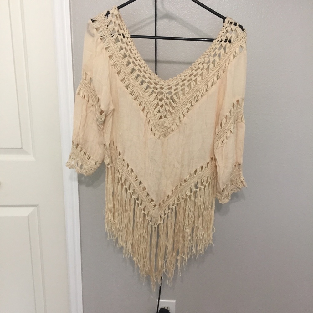 Cream fringe top